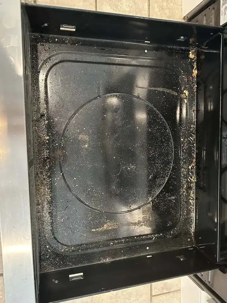 Stove drawer cleaning before cleaning